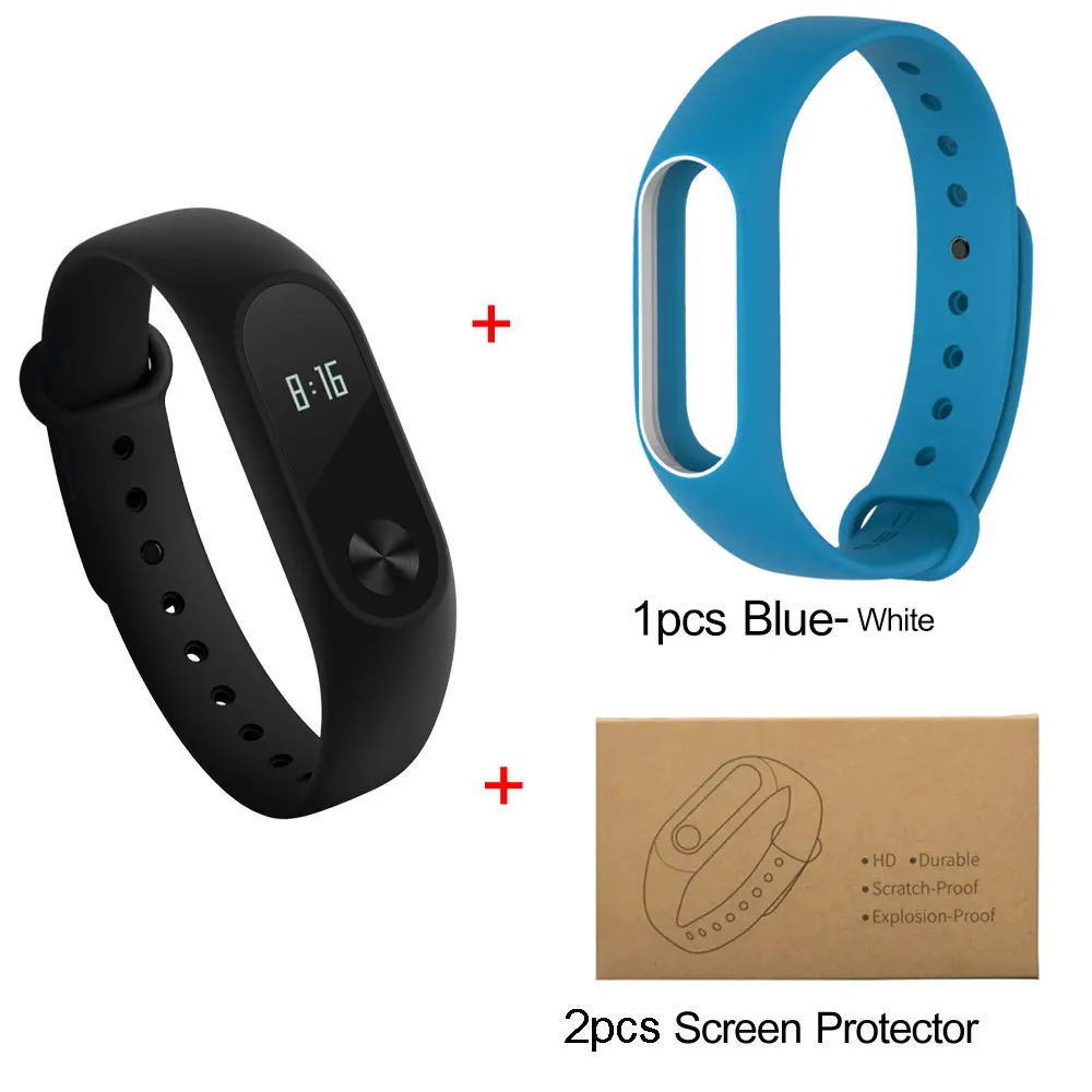 Blue-White add film. Сяо Mi mi Группа 2 Mi band 2 Смарт монитор сердечного ритма браслет для Android IOS браслет SmartBand Touchpad экран OLED - Цвет: Blue-White add film.