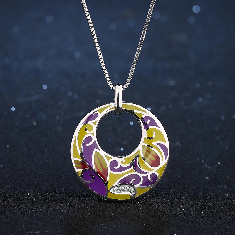Fashion gift 925 Sterling Silver sparkling CZ Beautiful pattern yellow purple Flaky clouds Party Women pendant necklace Jewelry | Украшения