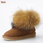 Женские зимние ботильоны из овечьей кожи, с лисьим мехом