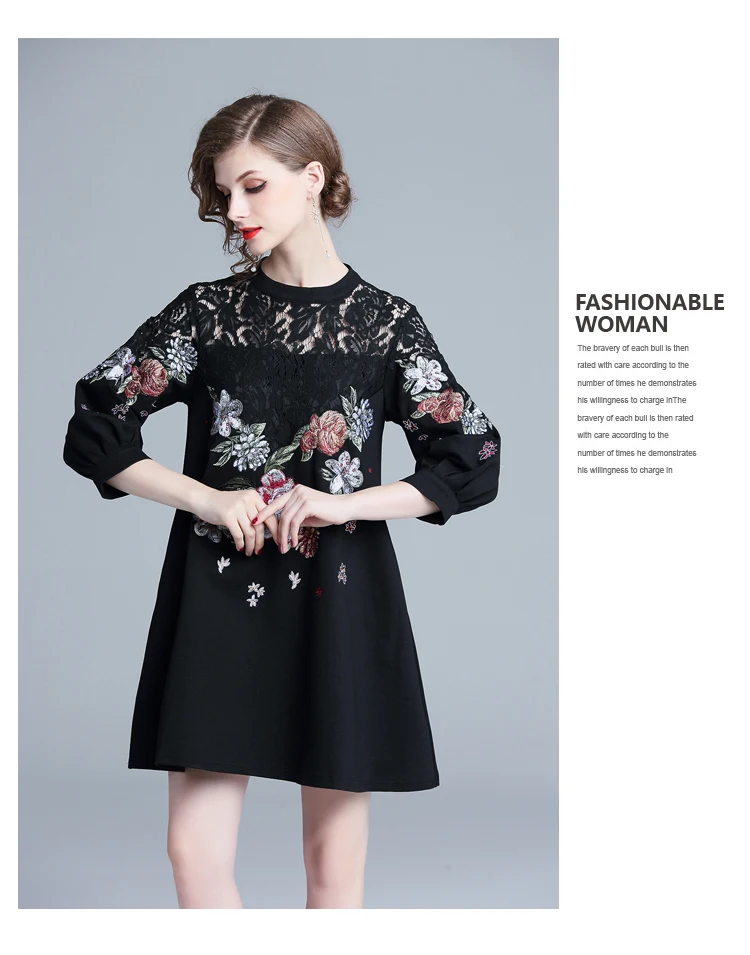 Осеннее свободное кружевное платье с вышивкой Vestidos Casuales Mujer женское платье уличная одежда Robe Moulante K6215