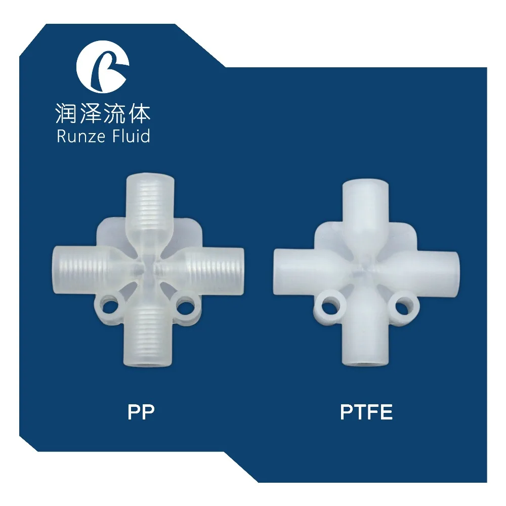 PP PTFE женский 1/4-28UNF 4-полосный перекрестный соединитель трубопровода Chemicasl сопротивление