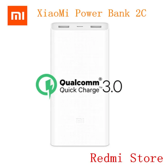 Оригинал Xiao mi power Bank 20000 мАч 2C портативное зарядное устройство Поддержка QC3.0 Dual USB