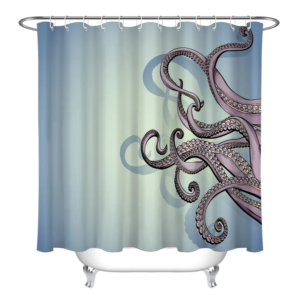 

LB 72-дюймовая мультяшная занавеска для душа с хвостом осьминога, водонепроницаемая Роскошная занавеска для ванной из полиэстера на заказ, s т...