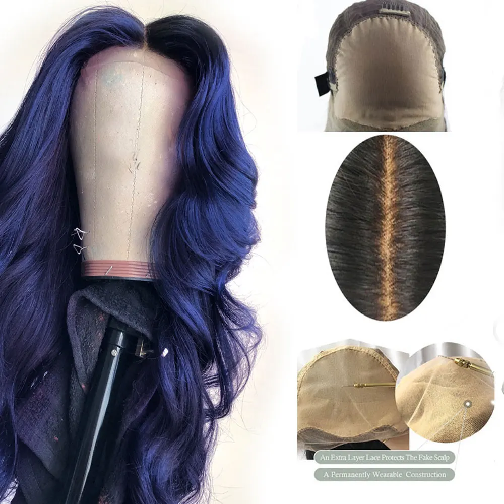 Парик из искусственных волос синего цвета 13*6 человеческие волосы на шнуровке