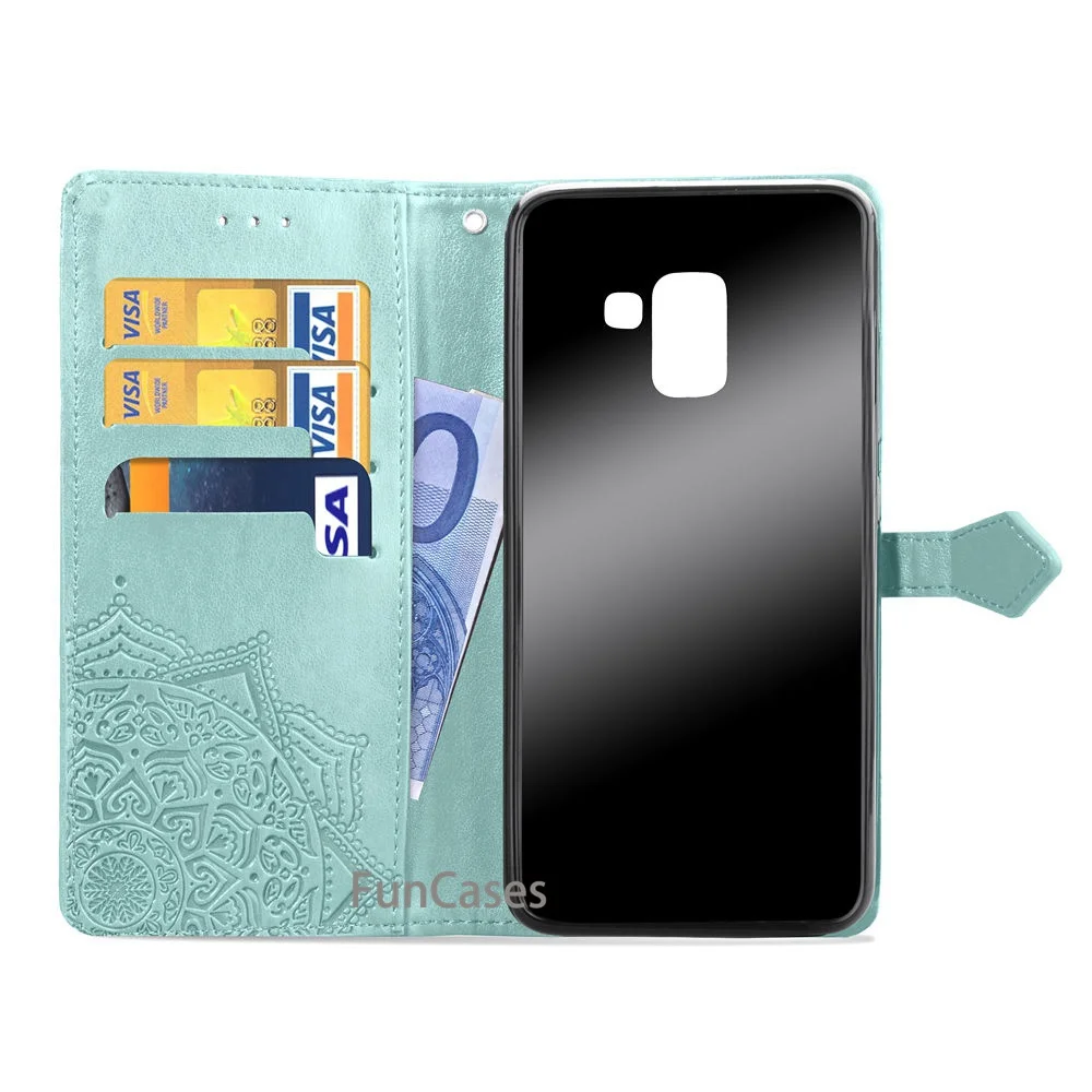 Кожаный флип-чехол для Samsung Galaxy A8 2018 Мягкий Силиконовый Футляр карт кошелек