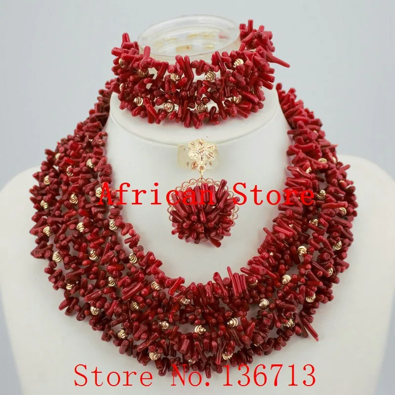 

Fashion nigerian wedding african Coral beads Women jewelry set Coral necklace + bracelet + earrings Free ship R206