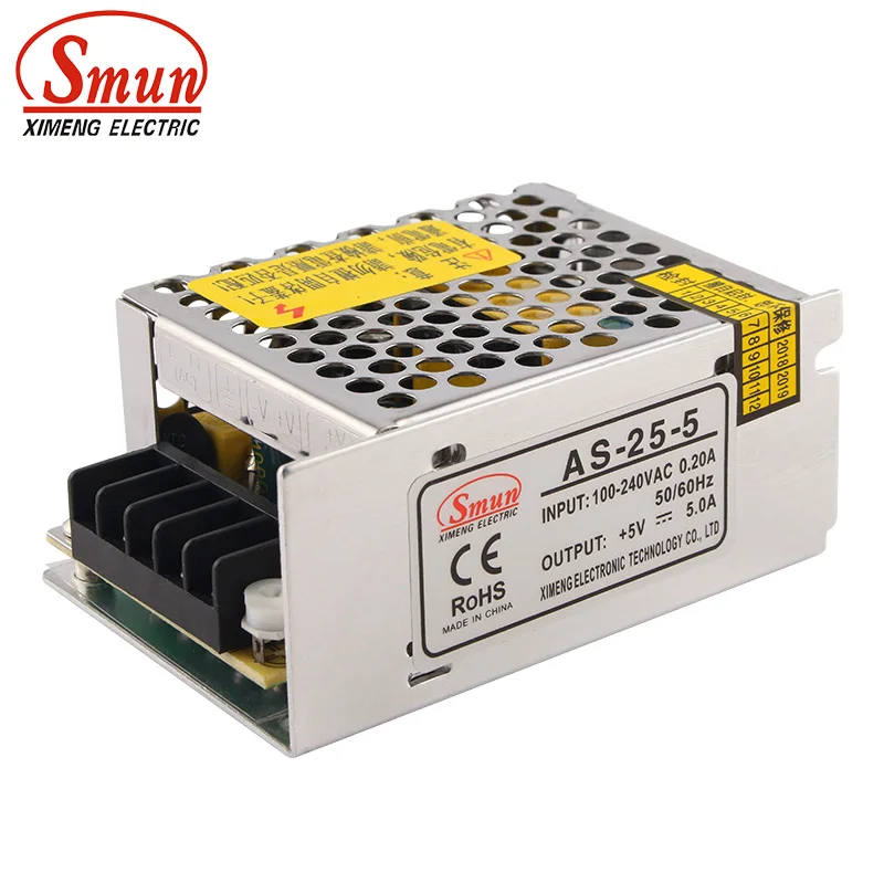 

SMUN Mini Size AS-25-5 100-240VAC to 25W 5VDC 5A Power Supply SMPS for Strip Lamp CNC CCTV