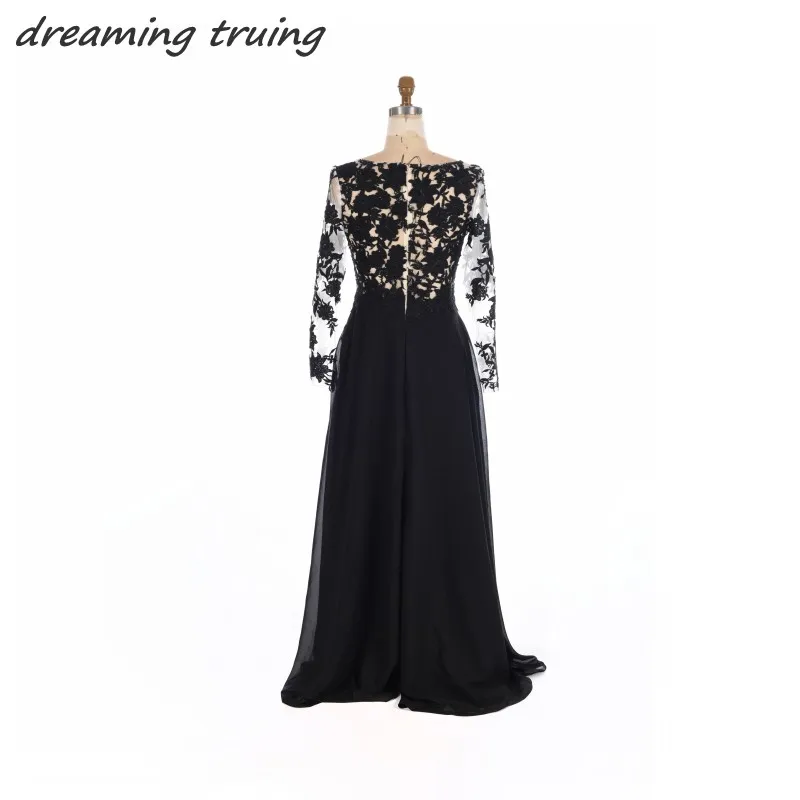 Черные Элегантные Формальные Вечерние платья Sheer одежда с длинным рукавом