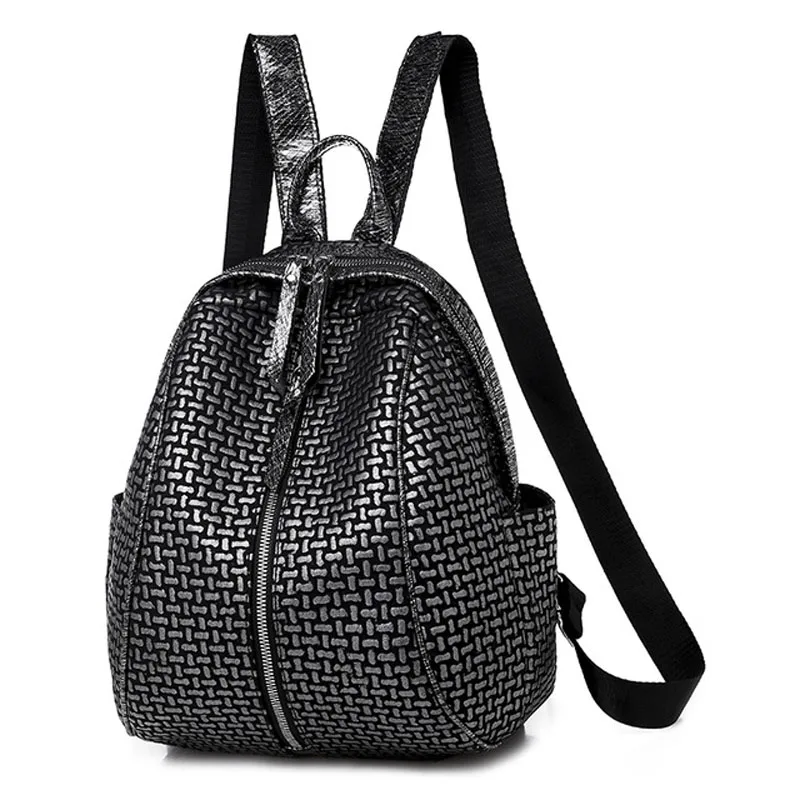 Backpack female 2019 new large capacity woven pattern fashion pu soft leather student bag travel quality | Багаж и сумки