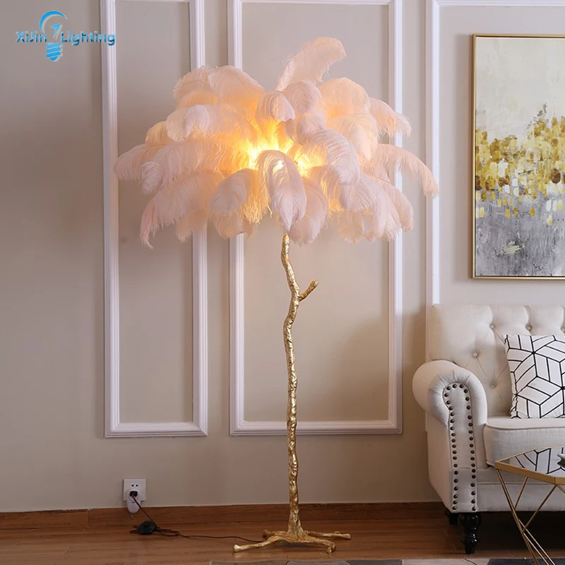 Modern Floor Lamp Ostrich Feather Gold Copper Material Standing Lamps For Living Room Bedroom | Лампы и освещение