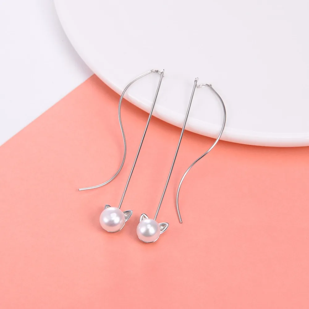 SILVERCUTE серьги с кошачьими ушками из пресноводного жемчуга для женщин 925 пробы