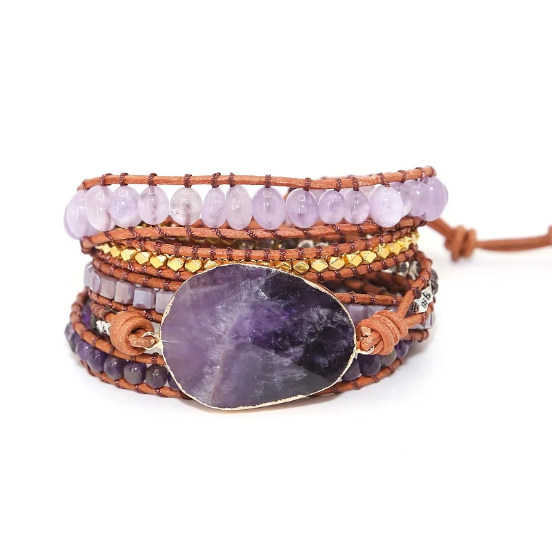 

Dropshipping Wrap Bracelets Natural Stones Crystal Natural Charm 5 Times Friendship Bracelet Boho Bracelet Homme