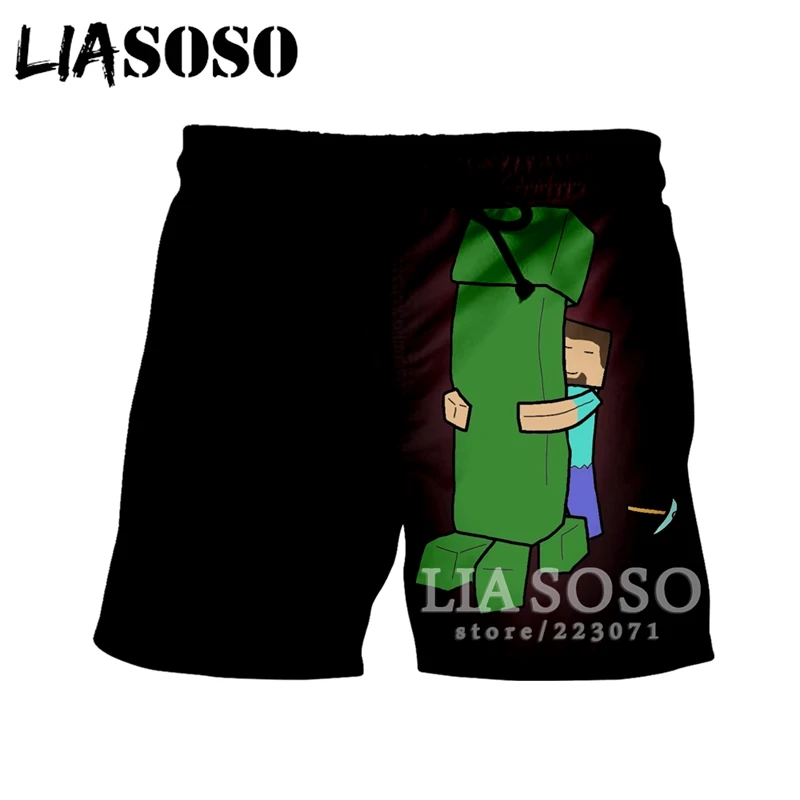 LIASOSO 2019 Summer New Men Women Shorts 3D Print Video Game Minecraft Beach Fitness Cute Casual Loose Clothing A166-10 | Мужская одежда