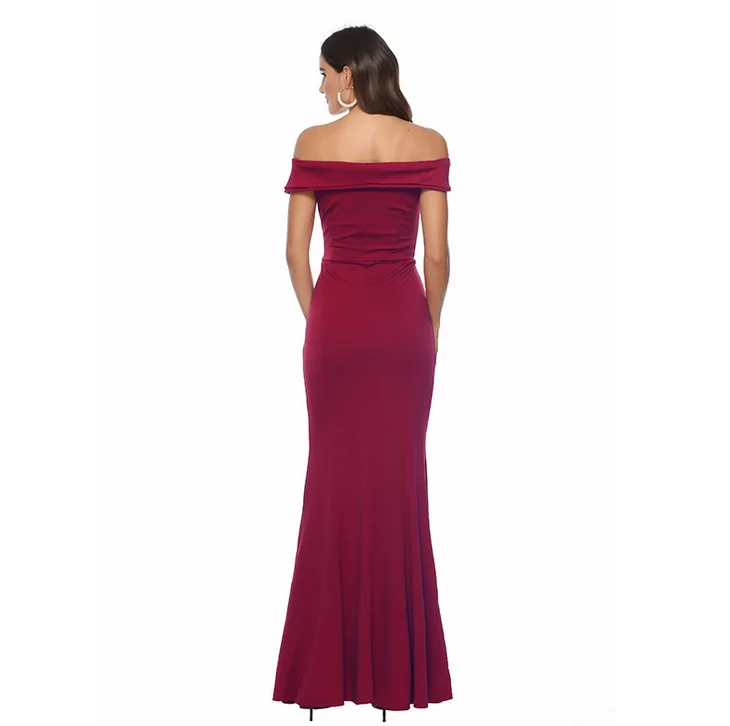 2019 NEW fashion wine V neck Split dress floor-length party evening gown long | Свадьбы и торжества