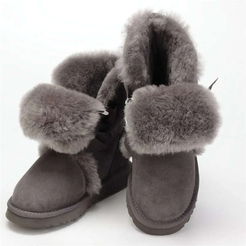 

Lace Up High Quality Women Natural Fur Snow Boots Genuine Sheepskin Fashion Women Boots Warm Female Winter Shoes