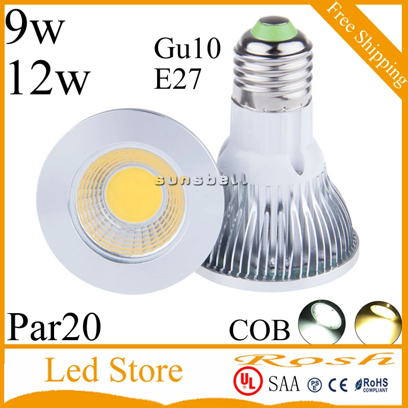 30 шт./лот 9 Вт 12 LED COB лампа Par20 E27 GU10 110 В 220 теплый/холодный белый светодиодный