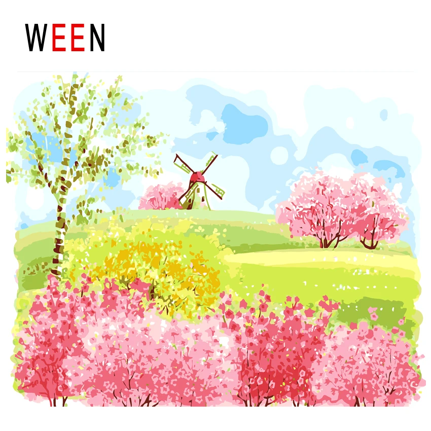 WEEN Windmill Diy картина по номерам абстрактная Ферма Картина маслом на холсте Розовые