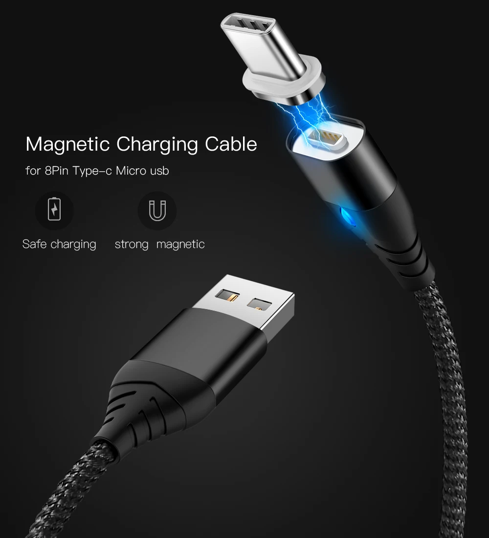 Магнитный кабель со светодиодной подсветкой Micro usb Тип C адаптер для быстрой
