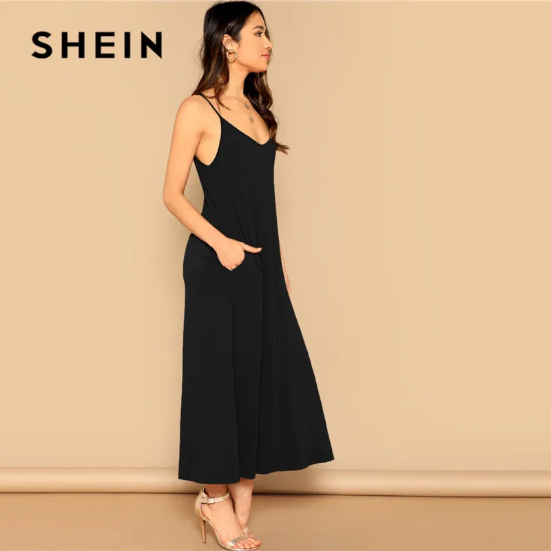 SHEIN Платье На Бретелях С Карманом, Повседневное Прямое Платье Без Рукавов Летнее Стильное Платье