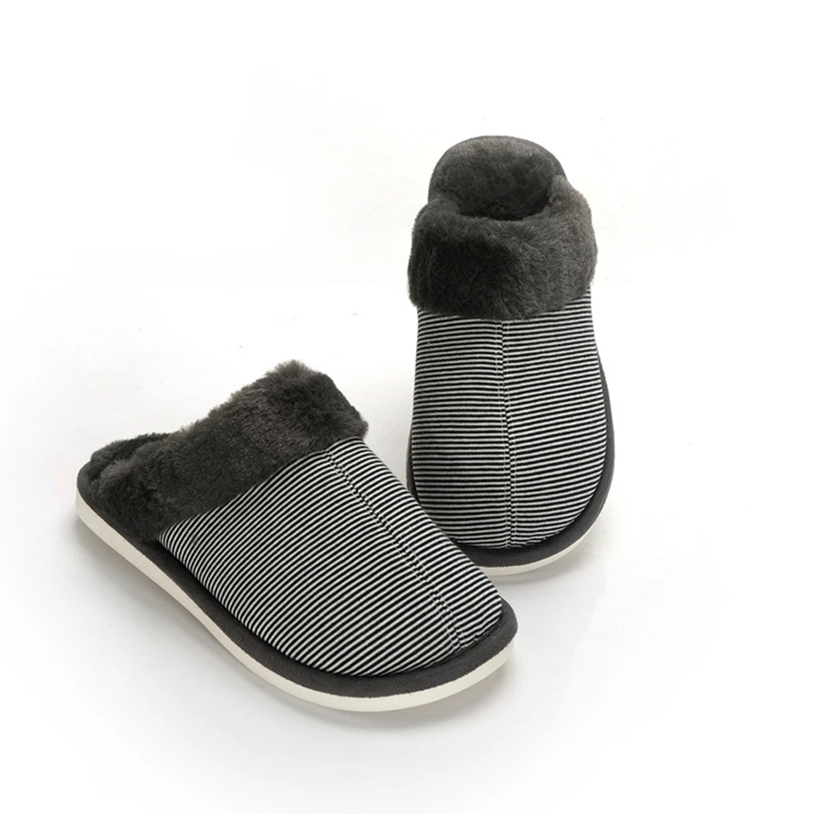 Winter Unisex Cotton Home Slippers Non-slip Soft Bottom Indoor Slipper Lovers Striped Warm Shoes | Обувь