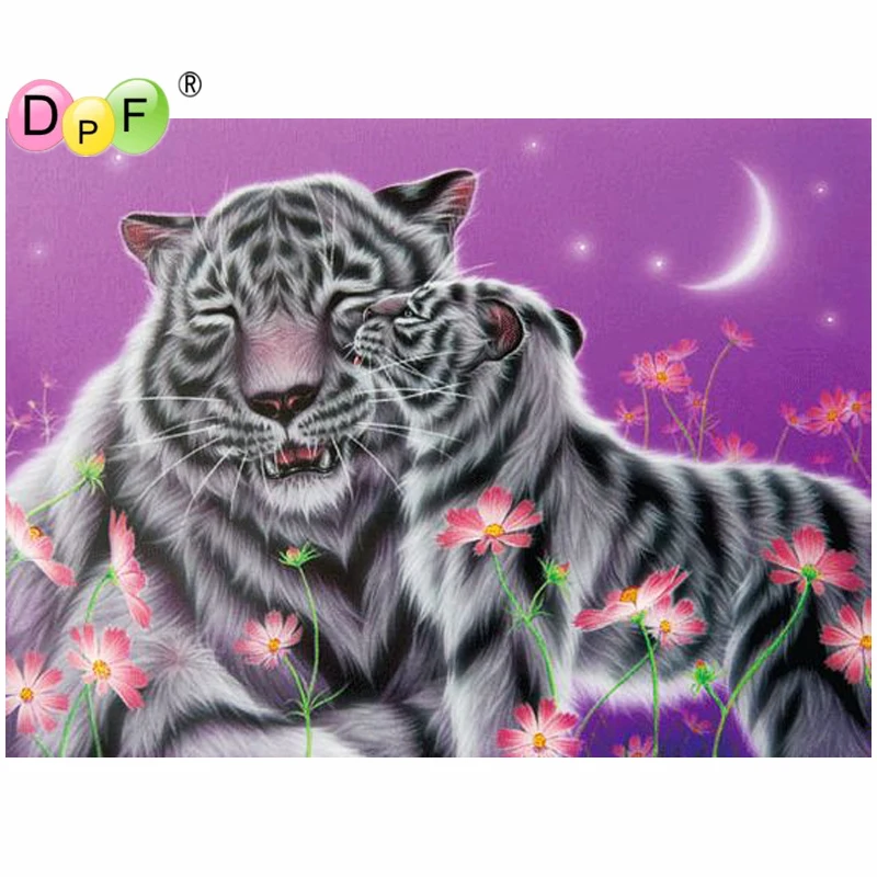 DPF 5D diamond embroidery kissing tiger DIY gift painting cross stitch needlework mosaic square kits home decor | Дом и сад