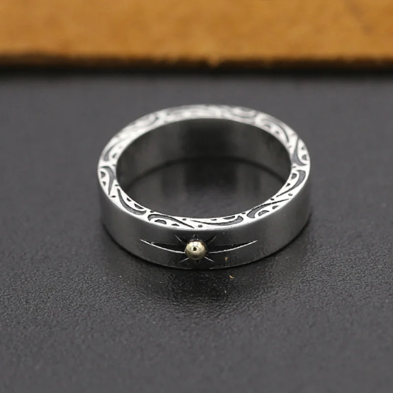 2017 New Fashiuon Men's Rings 925 Sterling Sliver Handmade Vintage Simple Sun Point Retro Decorative pattern Male GR39 | Украшения и