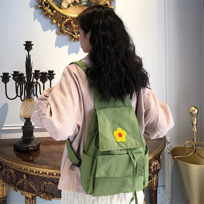 Японские зеленые рюкзаки для молодых девушек холщовые минималистичные сумки на