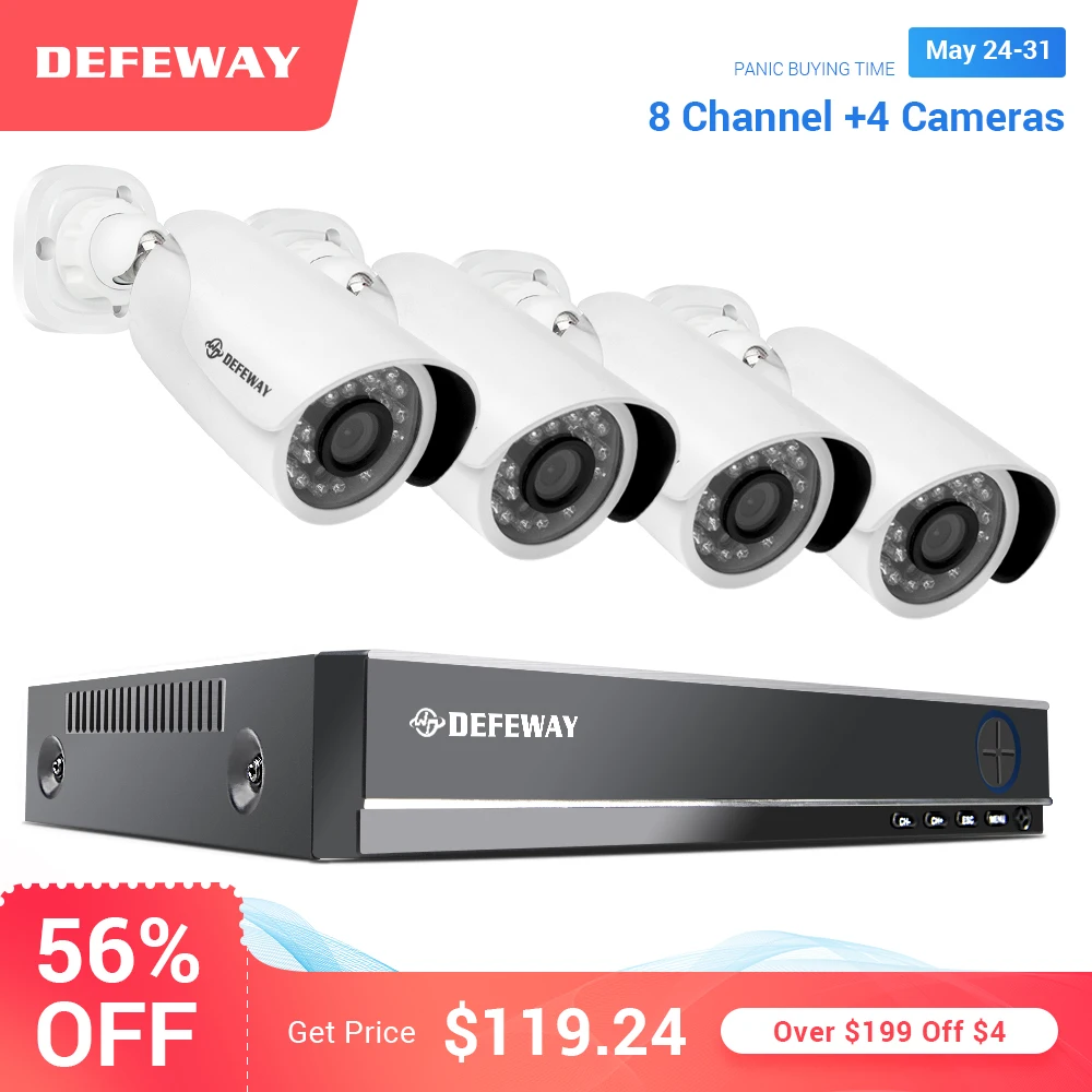 Defeway видеонаблюдение 1080P HD 8 CH CCTV система 2000TVL наружная камера безопасности с защитой от атмосферных воздействий s 4 шт CCTV камера для дома