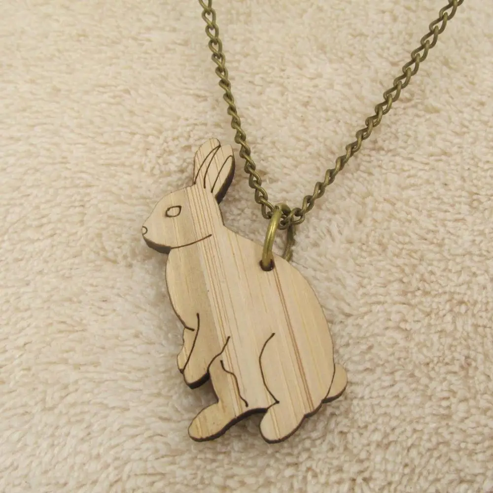 cute rabbit Кролик оригами Ленивец ожерелье ювелирные изделия бамбук деревянная подвеска "Кролик" животное Ленивец кролик подарок - Окраска металла: cute rabbit
