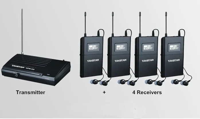 UHF беспроводной в ухо сценический монитор система TAKSTAR в ухо сценический беспроводной монитор система 4 приемника+ 1 передатчик WPM-200