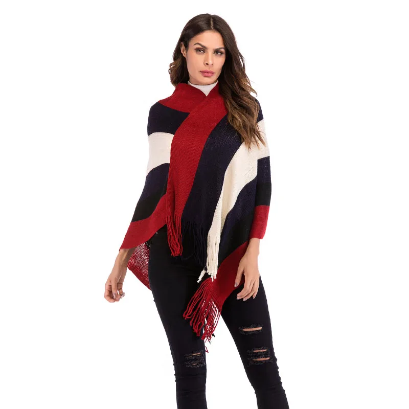 2018 New Striped Jumper Trend Bat Sleeve Pullover Street Women Sweaters and Pullovers Ponchos Capes Sueter Mujer 5863 | Женская одежда