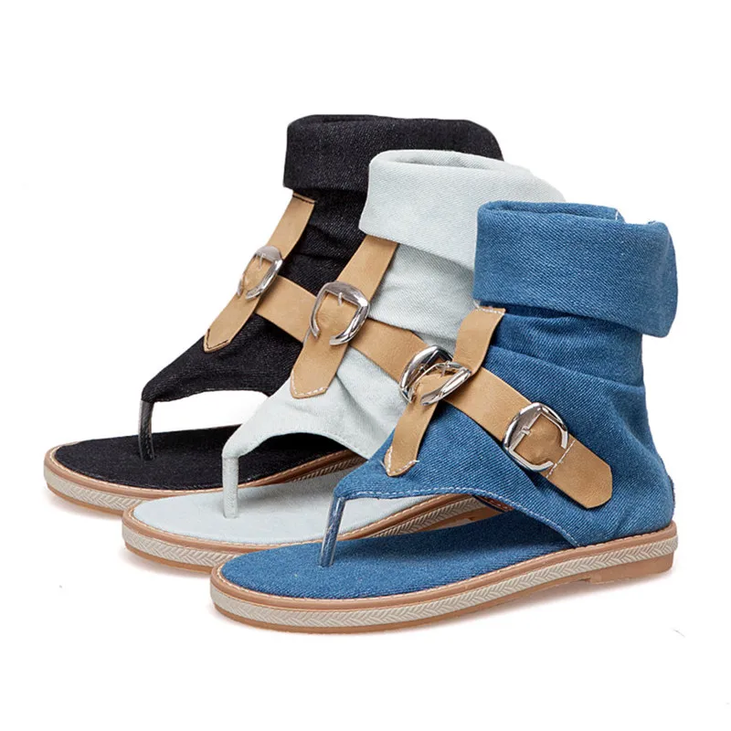 Odetina/новые модные сандалии с джинсовой тканью женские сандалии-гладиаторы на