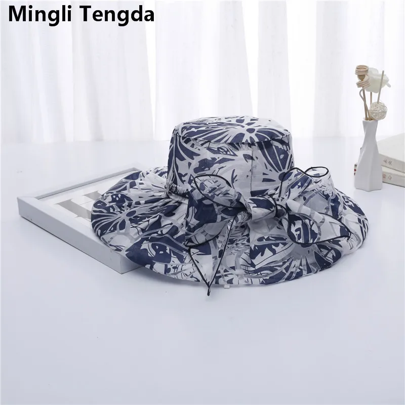 Mingli Tengda новая шляпа с большим бантом и принтом летняя козырьком из органзы