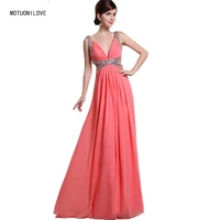 real photo fashion women long evening dress 2021 sexy evening gown sequin v neck hollow waist coral prom party dress robe longue
