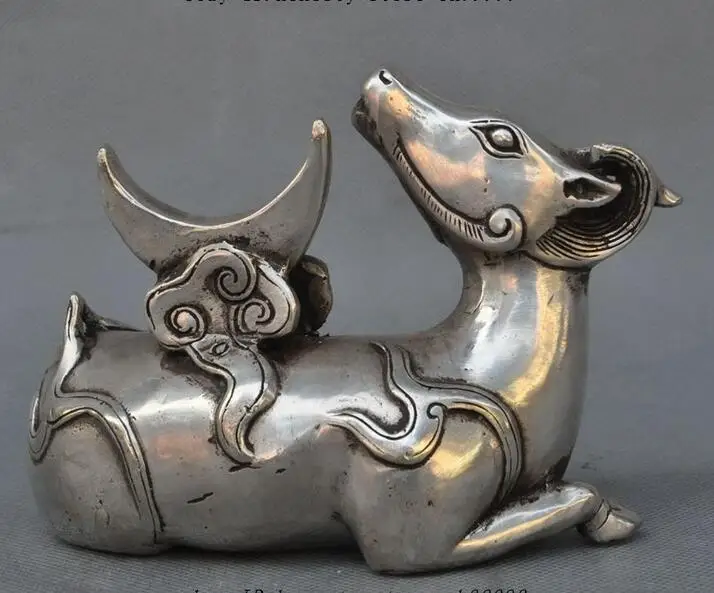 Старая китайская народная фэншуй Серебряная Статуэтка быка счастливого