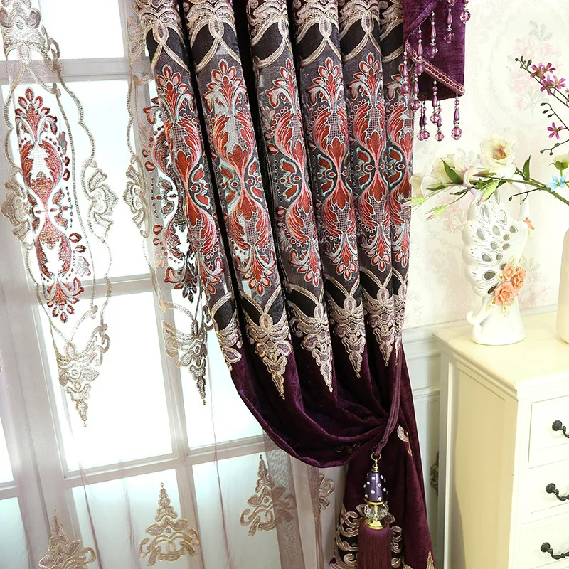 Роскошные жаккардовые шторы из полиэстера с вышивкой светонепроницаемые для