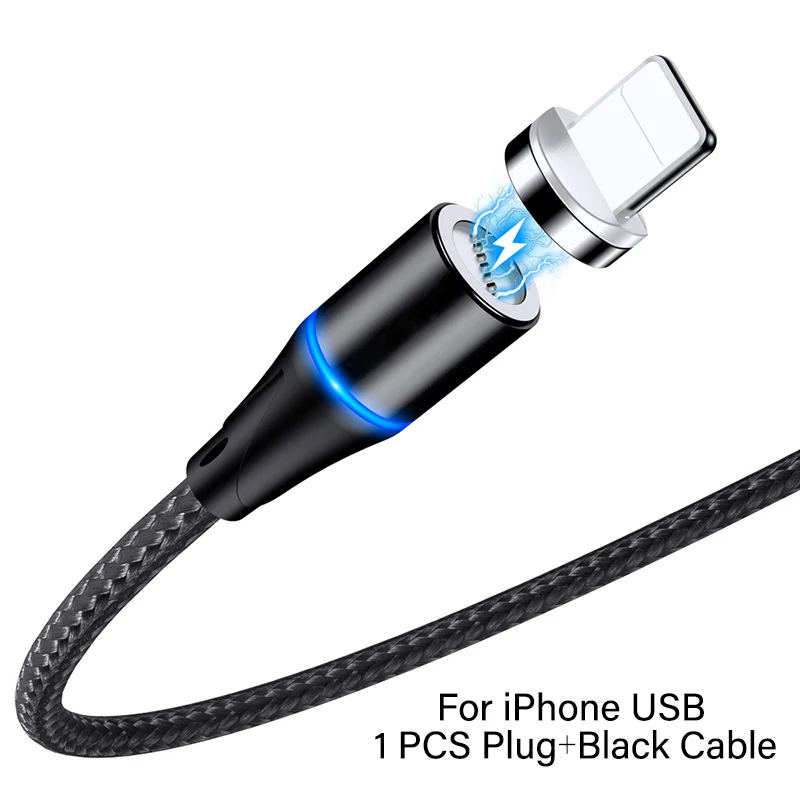 For iphone Black 3A Быстрая зарядка магнитное зарядное устройство Micro usb type C кабель для iPhone 6 7 8 Plus X huawei Xiaomi Android мобильный телефон USBC 1 м шнур - Цвет: For iphone Black