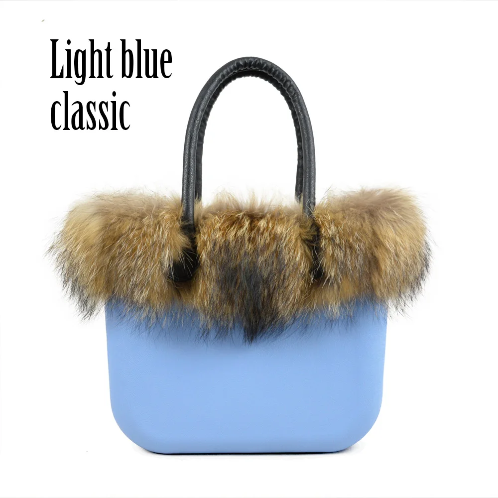 Light blue Classic ANLAIBEIER классический большой EVA сумка стиль obag полный AMbag с енотовидная собака меховой отделкой внутренний карман вставка ручки сумочка - Цвет: Light blue Classic