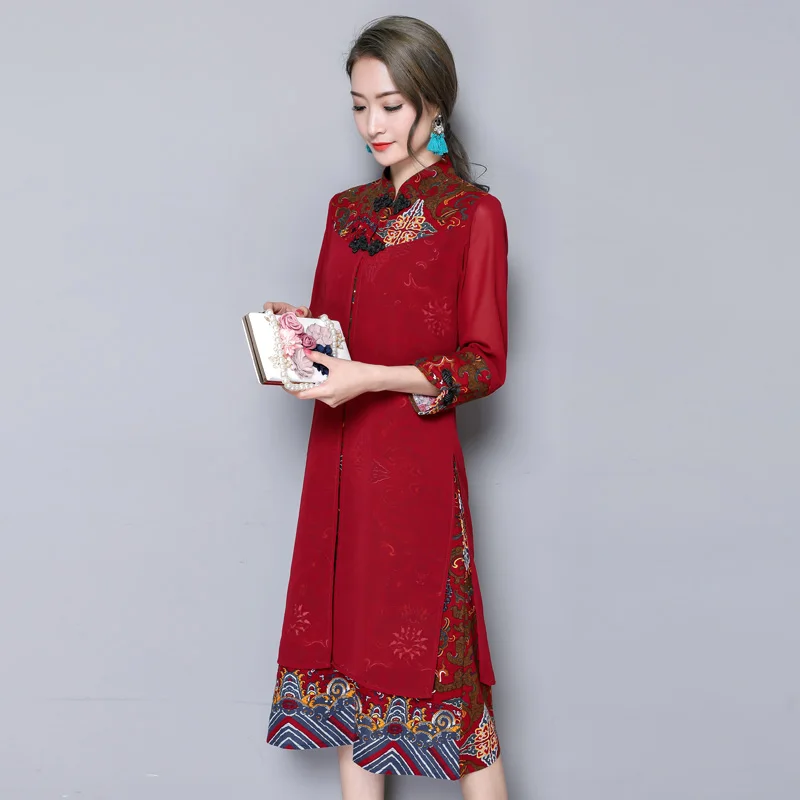 Китайское традиционное платье с вышивкой, кружевное женское платье cheongsam с бабочкой, китайское традиционное платье для свадьбы - Цвет: color1