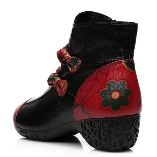 Free shipping Fashion China National style Genuine Leather Retro handmade flowers round autumn and winter Short boots | Обувь