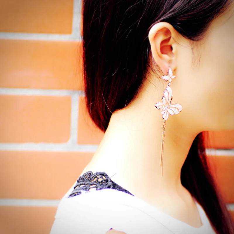 Новый богемный бабочка висячие серьги Винтаж Эмаль длинной кисточкой падение