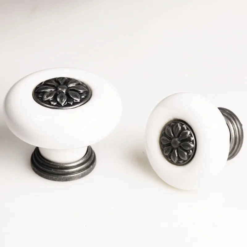 Классические белые керамические ручки для ящиков Ручки черные