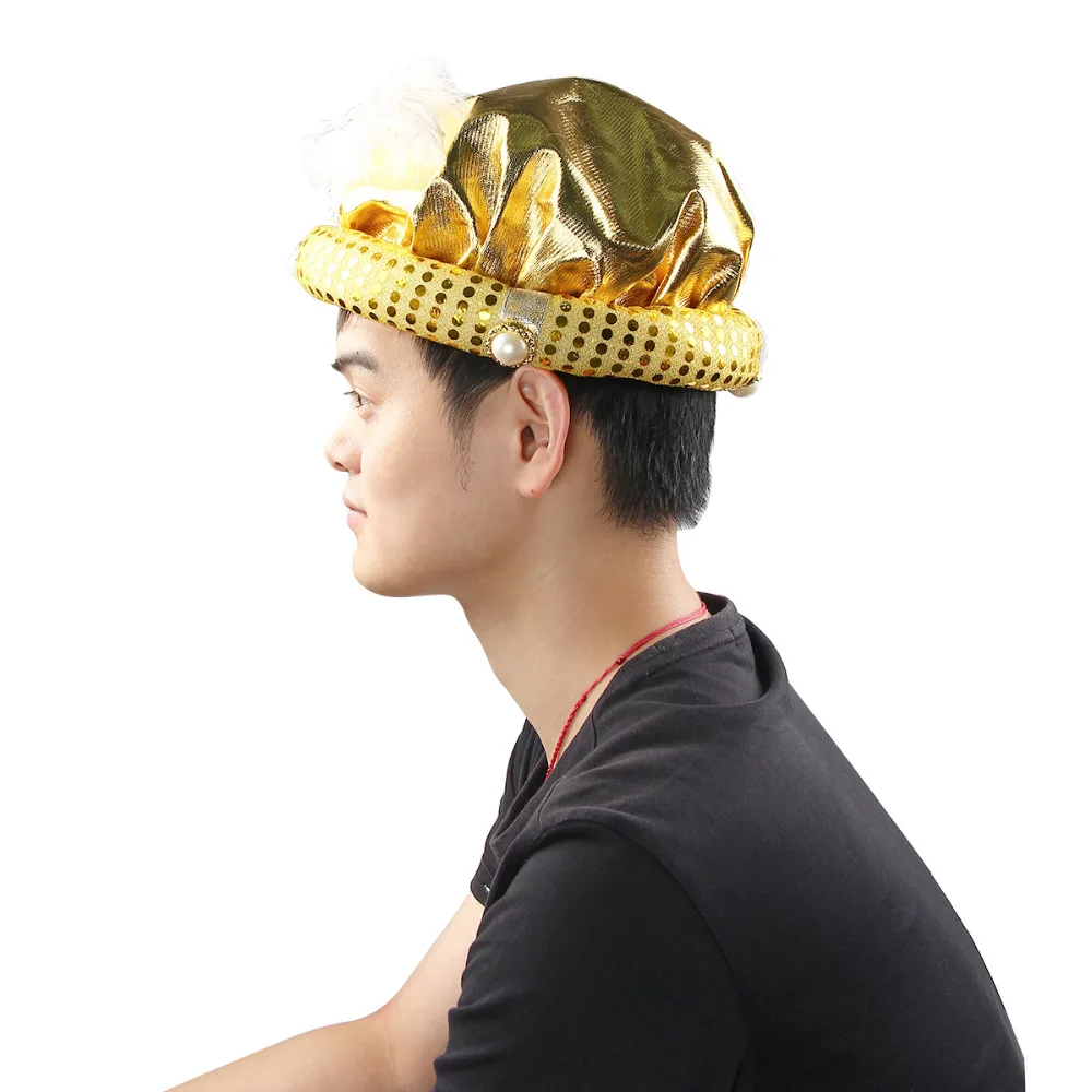 Перо шлейфа с искусственным жемчугом блеск тюрбан Gold Gypsy гадалка Hat Косплей Детский костюм для вечеринок театральный реквизит