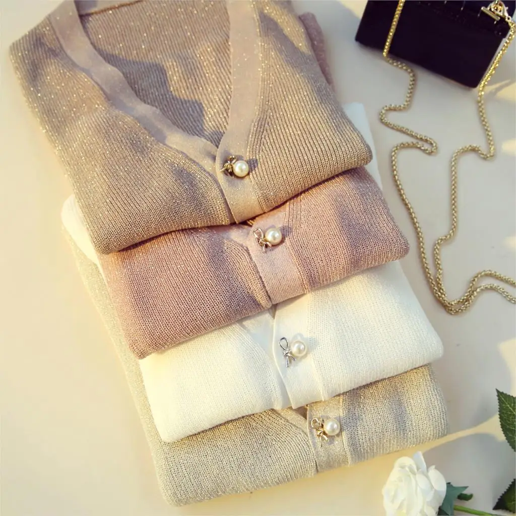2019 Spring Summer Knitwear Cardigan Jacket Women V Collar Thin Sweater Knitted Sunscreen Girl Lady Holiday Beach Tops Coat |