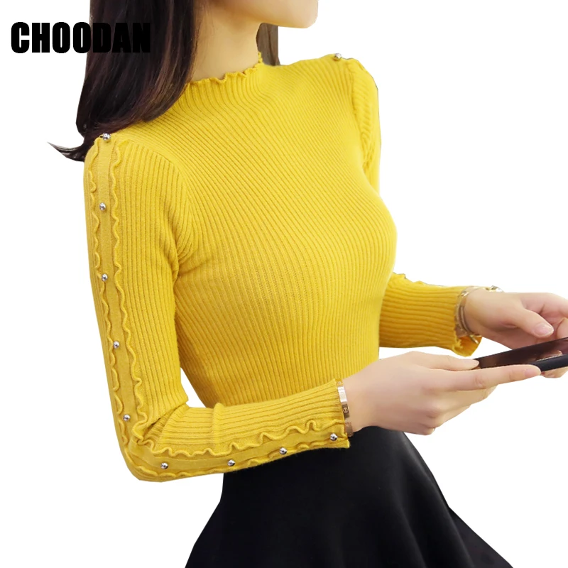 Вязание свитеры для женщин и пуловеры с длинным рукавом жемчуг бисер осень зима