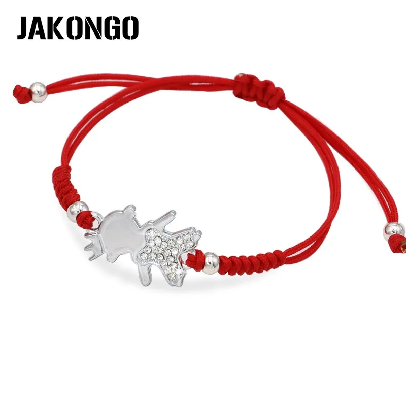 JAKONGO Кристальный принц Плетеный Черный Красный веревочный браслет для женщин и