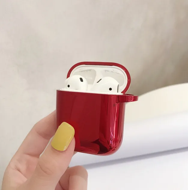 Гальванический мягкий корпус для наушников для airpods чехол Bluetooth Беспроводная Противоударная сумка для зарядки airpod защитный чехол - Цвет: Red