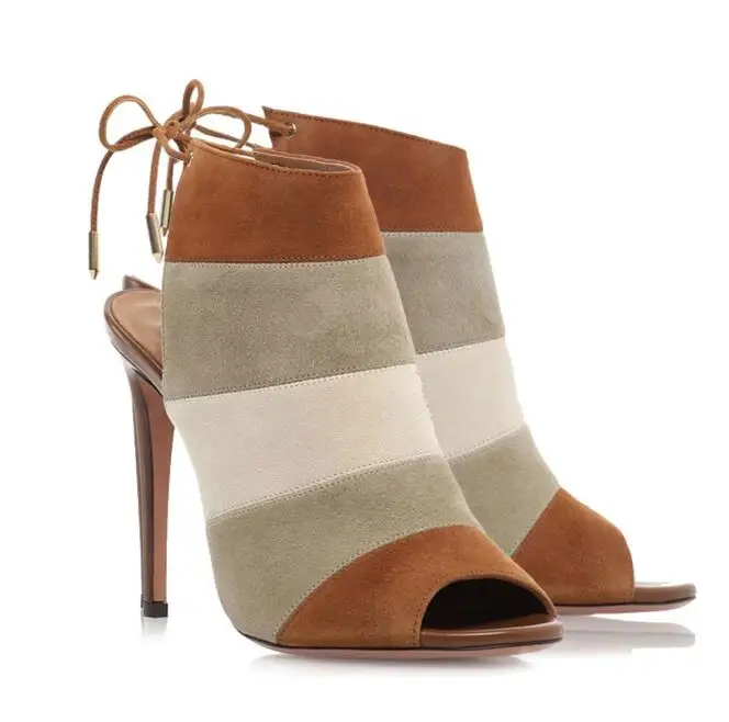 Murah Kualitas Tinggi Warna Campuran Gladiator Sandal Wanita Peep Toe Kembali Mengikat Sepatu Hak Tinggi Wanita Sandal Cut-Out Hollow Sepatu Pengantin