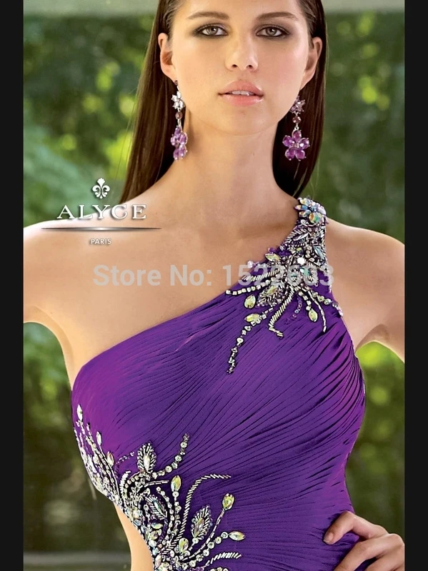 A Line One Shoulder Beading Chiffon Sexy Long Purple Evening Dress Party Elegant Formal Prom Dresses 2015 T1204 | Свадьбы и