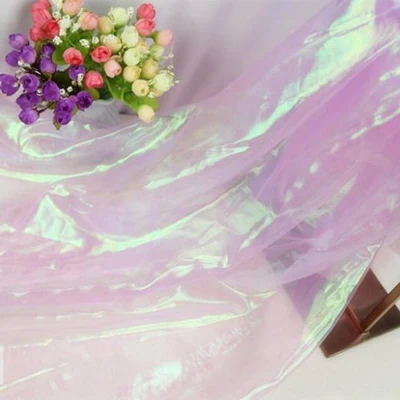 Light Purple Red 150 см* 100 см дизайнерская флуоресцентная ткань Яркая блестящая марлевая ткань для сцены, свадебного декора вуаль прозрачная голографическая ткань - Цвет: Light Purple Red